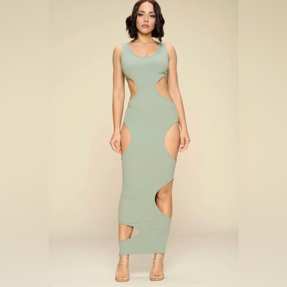 Sea foam Green Sexy cutout  ribbed dress